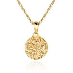 Greek Mythology Jewelry Coin Warrior Stainless Steel Seal Necklace for Men