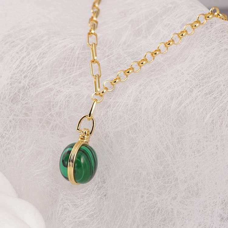 Fashion Accessories 925 Silver Big Green Malachite 18K Gold Plated Fashion Jewelry Factory Wholesale Jewellery Women Luxury Necklace