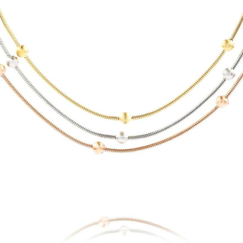 16inch and 2inch Extender Gold Plated Silver Gold Rosegold Round Snake Beaded Ball Satellite Chain Necklace for Layering