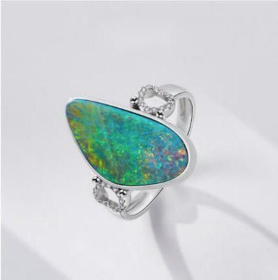925 Sterling Silver New Fashion Lab Opal Engagement Wedding Ring Jewelry