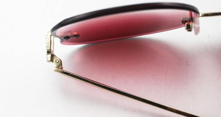 Heart Shaped Diamond-Encrusted Rimless Metal Frames Women Stock Sunglasses