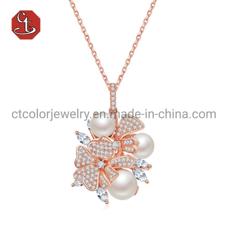 Rose Gold Plated 925 Sterling Silver Pendant Sets Fashion women Jewelry Chain Necklace