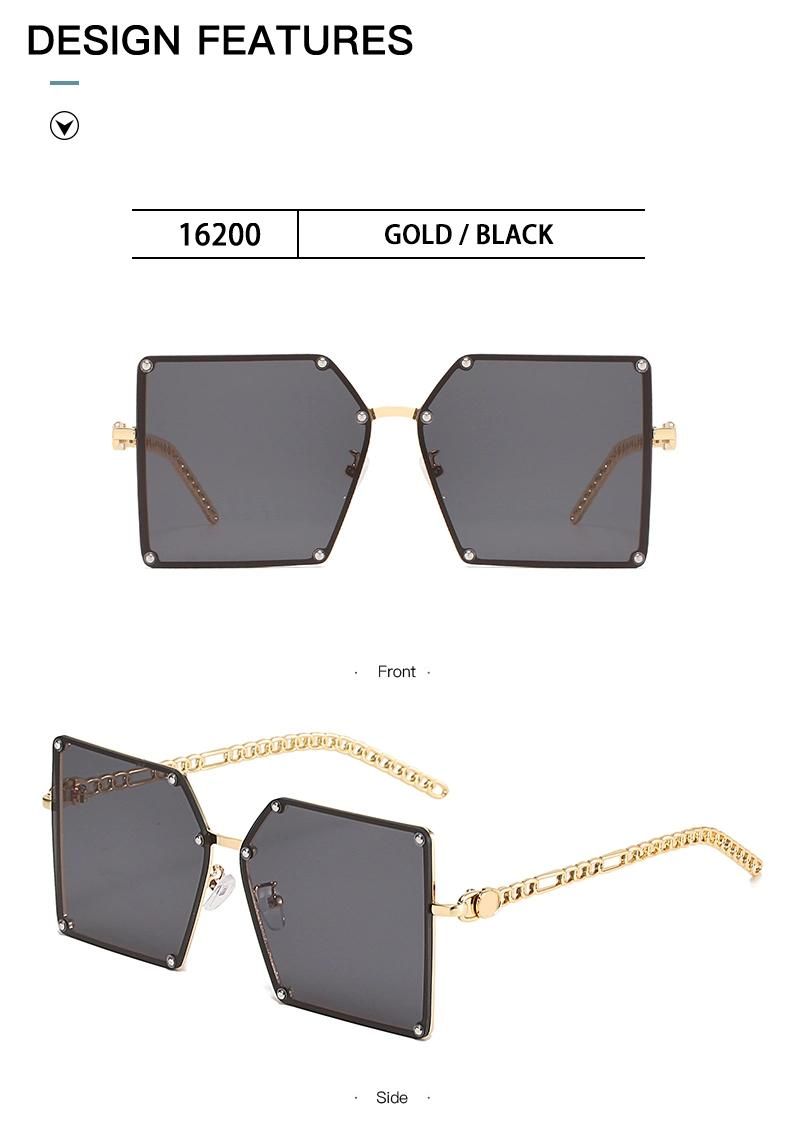 Fashion Glasses Frameless Trendy Net Red Sunglasses Female Square Big Frame Summer Travel Glasses Big Face Personality Hollow Sunglasses