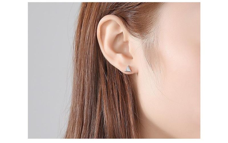 Glossy Diamond Cute Little Triangle Silver Earrings Stud
