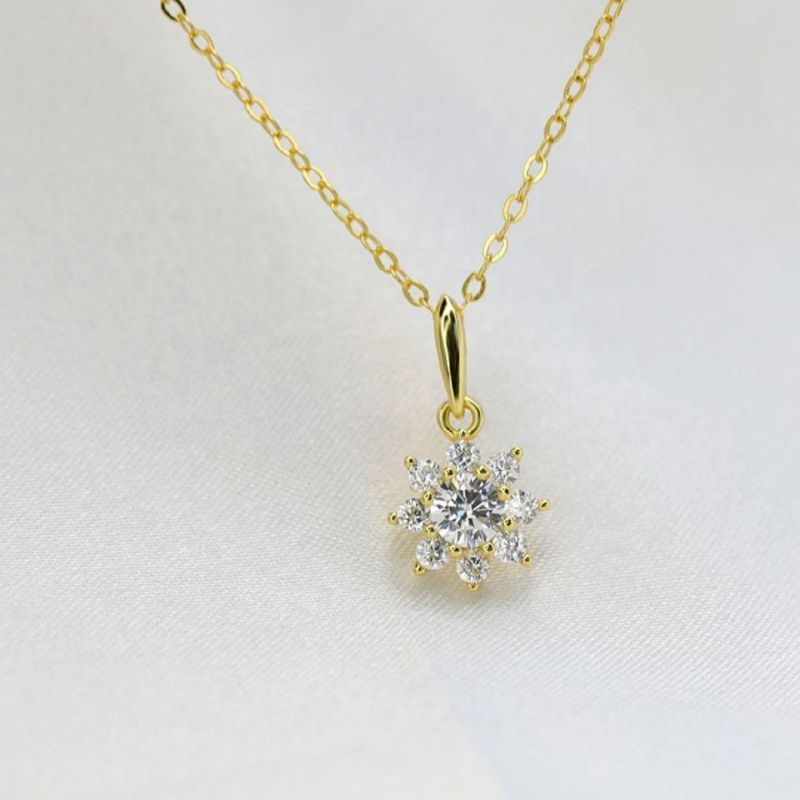 925 Sterling Silver Shiny Zircon 14K 18K Gold Plated Simple Sun Flower Pendant Necklace Women Exquisite Jewelry