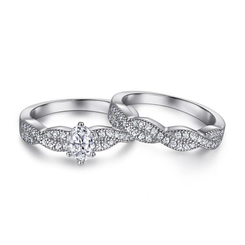 925 Sterling Silver Women CZ Rings Set Wedding Jewelry