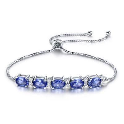 Elegant 925 Silver Bracelet Nano Oval Shaped Adjustable Bracelet with Slider for Women