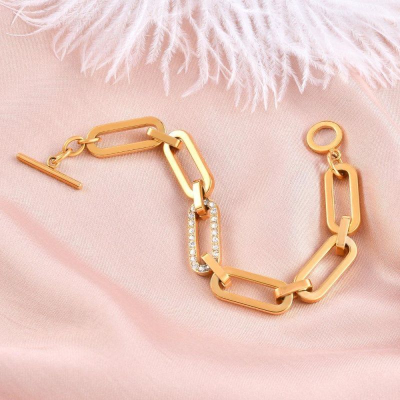 Hand Made Custom Fashion Jewelry Diamond Gold Plated Zircon Square Chain Bracelet for Lady