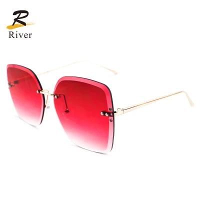 Round Diamond-Encrusted Rimless Women Wholesale Sunglasses
