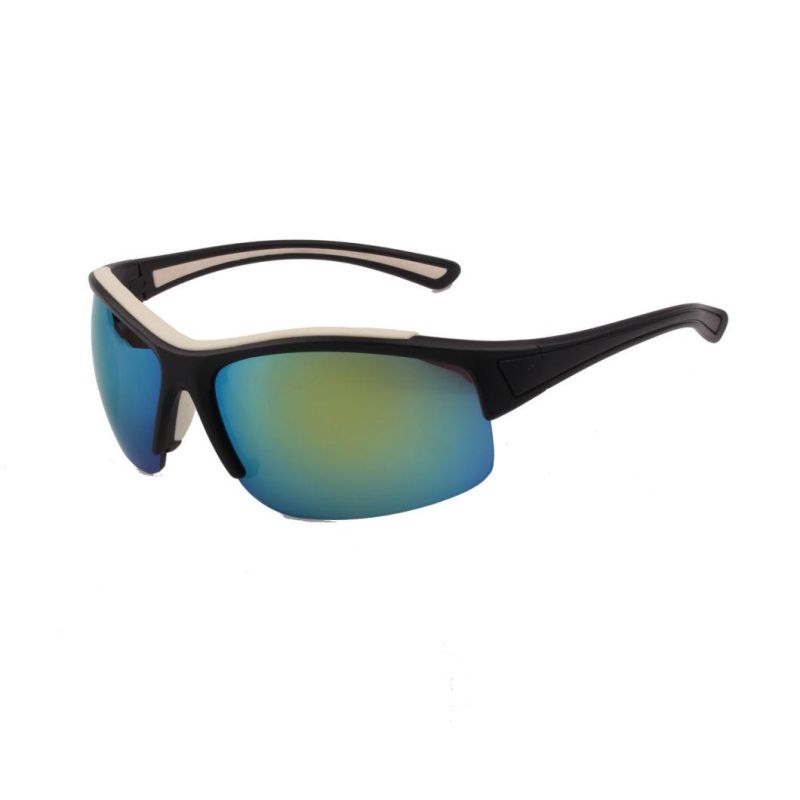 Blue Lens Black Half-Frame Sport Sunglasses