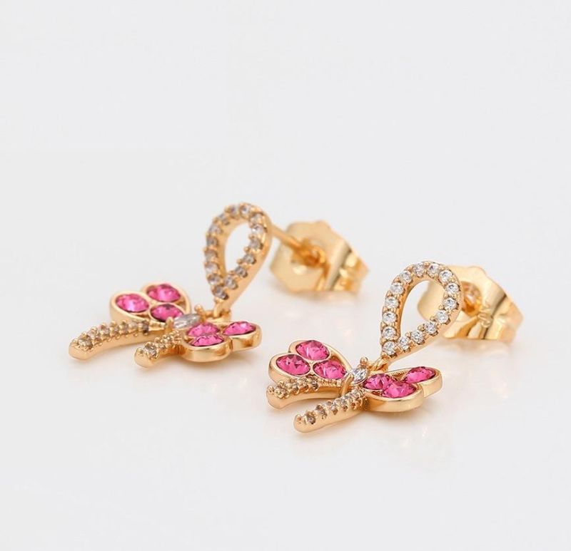 Elegant and Exquisite Bow Pink Crystal Sweetheart 18K Gold-Plated Earrings