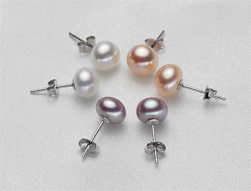 Women Fashion Jewelry Freshwater Pearl 925 Sterling Silver Stud Earrings