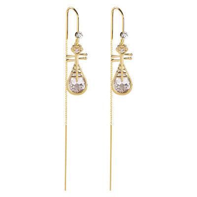 Manufacture New Design Chinoiserie Cubic Zirconia Pipa Long Drop Earrings for Women Fashion Jewelry