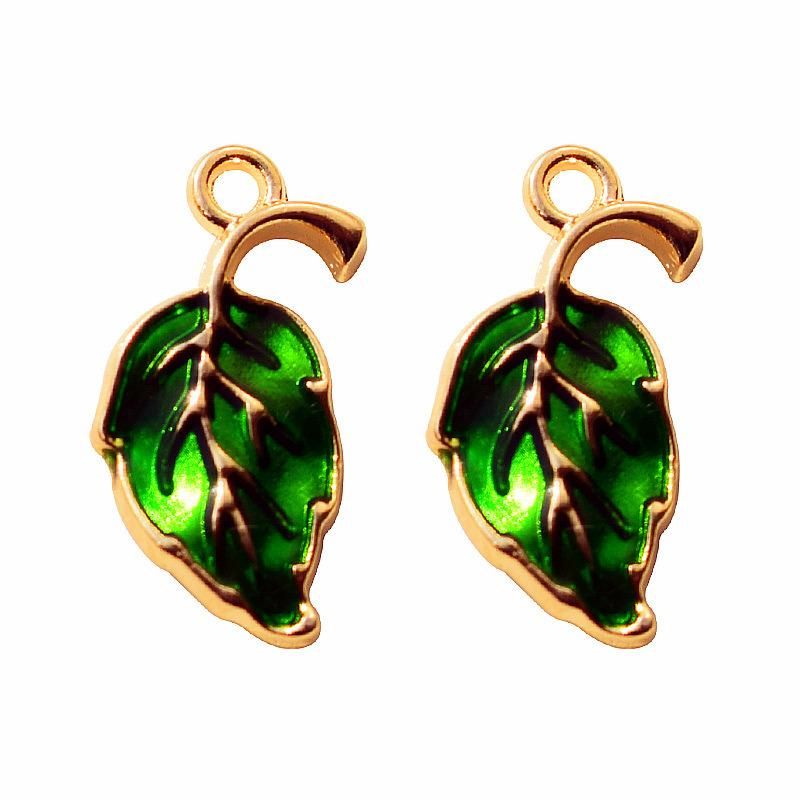 Green Leaf Alloy Enamel Charms Pendants for Making DIY Bracelets Necklaces Keychain