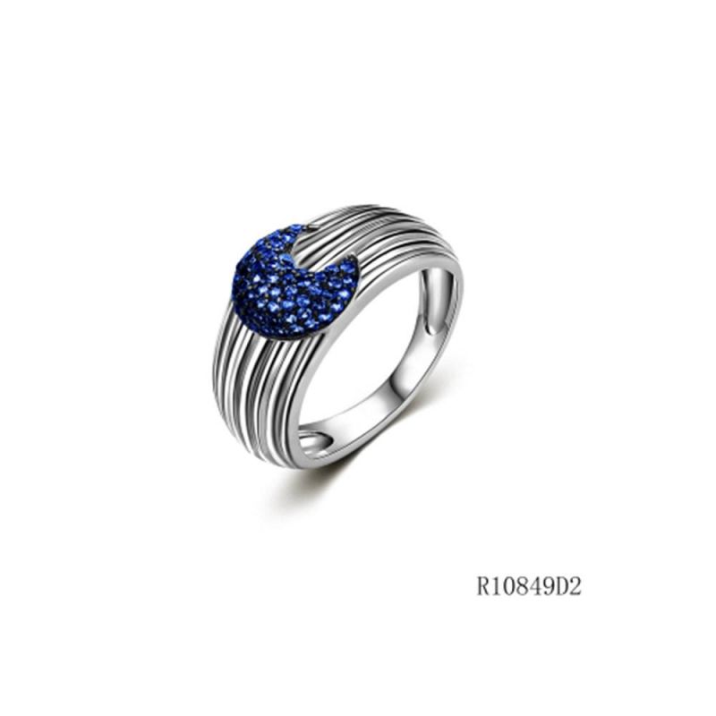 Thread Line Style Silver with CZ Moon Ring