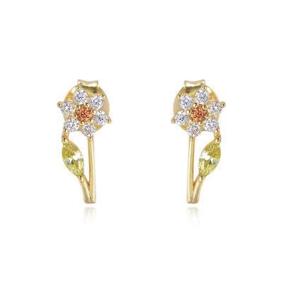 Fashion High Quality 925 Sterling Silver Gold Plated Flower Design Jewelry Stud Earrings
