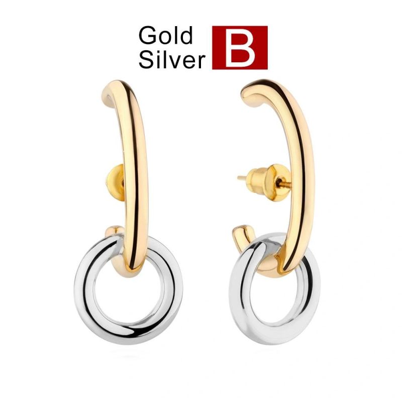 Fashion Stainless Steel Jewelry Two Colors Mix Earrings