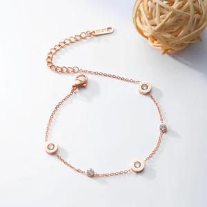 Fashion Jewelry Adjustable Women Roman Numerals Diamond Round Pendant Stainless Steel Bracelet