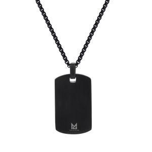 Gold Plated Stainless Steel Black Tag Pendant Necklace