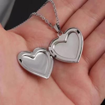 Small Elegant Silver Heart Charm Necklace Locket Jewelry Keepsake Pendant