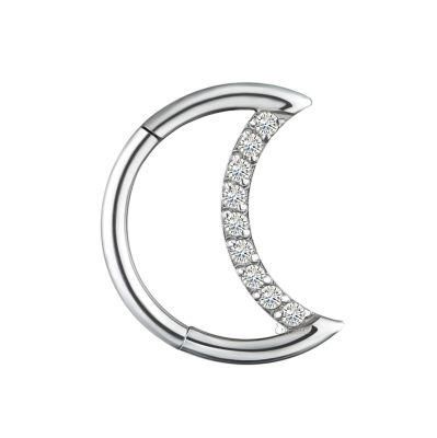 ASTM F136 Titanium Prong Setting Zircon Crescent Moon Shaped Nose Ring Hoop Jewelry 16g 1.2*8*10*12*14