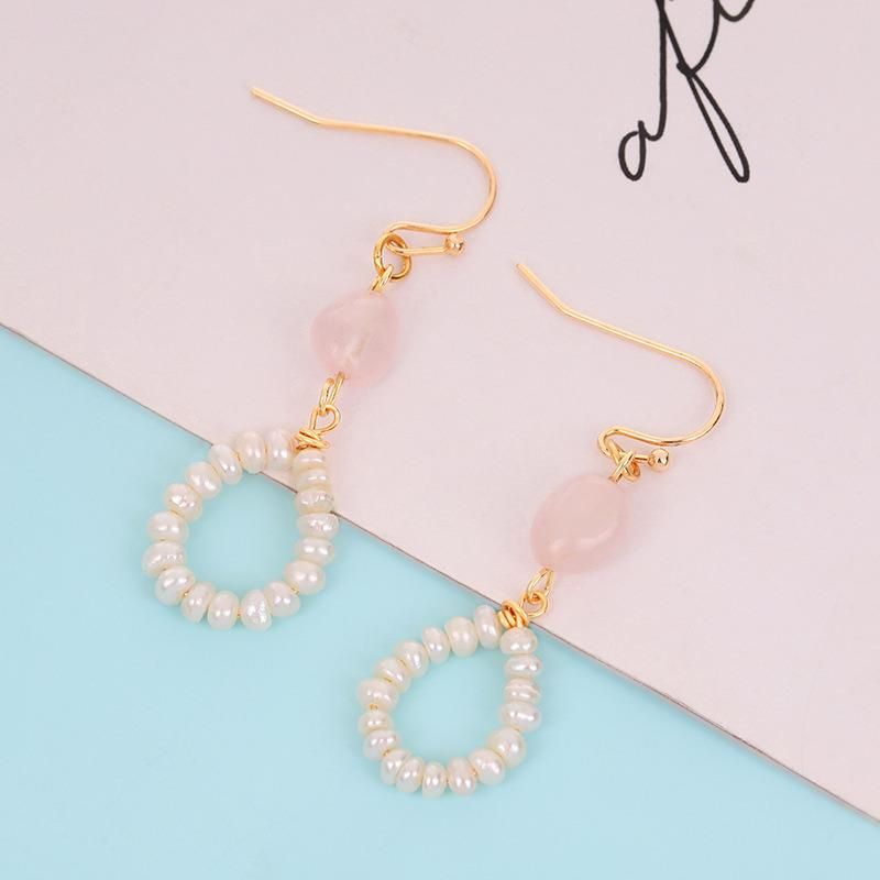 Fashion Pebble Pink Crystal Pearl Earrings Jewelry