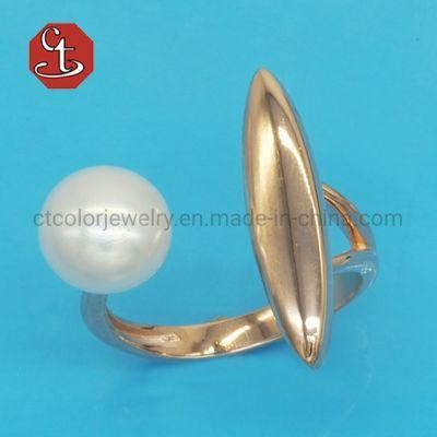 Stylish Retro Metal Open Geometric Resizable Rings Pearl Rock Punk Freshwater Pearl Ring Jewelry for Party Gift