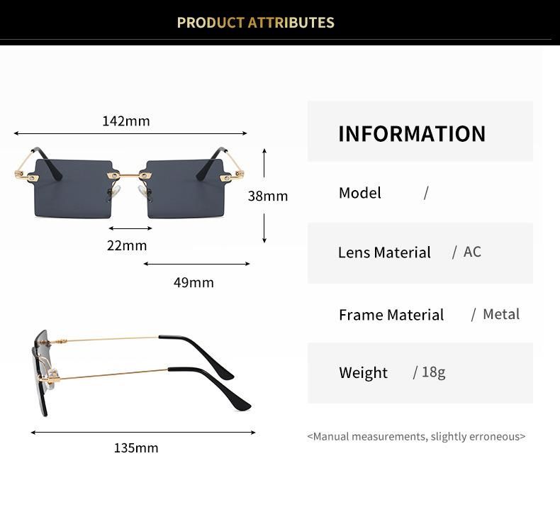 New Metal Frameless Women Fashion Small Frame Square Ocean Lens Sunglasses