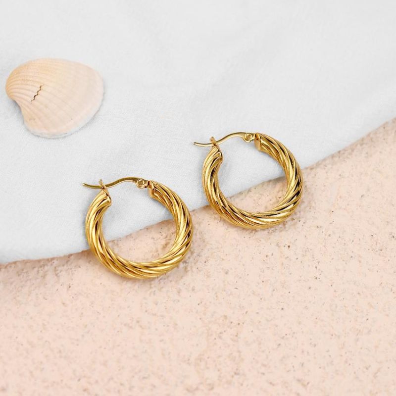 Large Vintage Twisted Line Hoop Earrings Gold Color Earings Circle Earrings for Women Jewelry