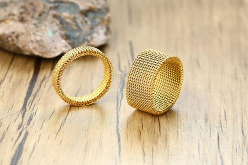 Fashion Jewelry Titanium Steel Mesh Hollow Ring Stainless Steel Wide Mesh Ring Couple Ring SSR2851