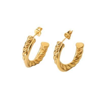 Manufacturer Custom Twisted Gloss C-Shaped Women&prime; S Stainless Steel Earring Jewelry Gold 18K, Earring Vendor, Earring Wholesaler