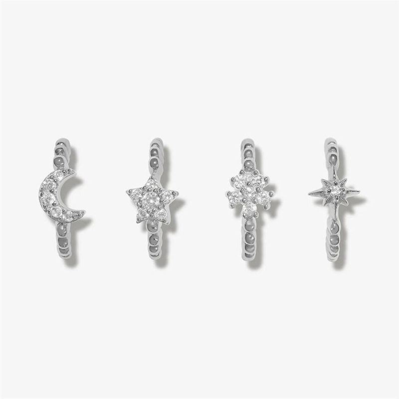 Brass Cubic Crystal Celestial 4 Set Earring Stud for Women