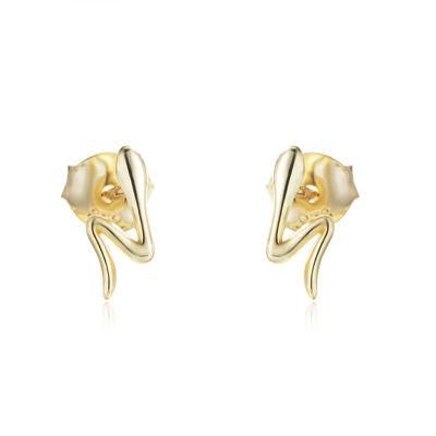 Yellow Gold Simple Snake Shaped Mini Earrings Sterling Silver 925 Jewellery Earring for Cool Style Girls