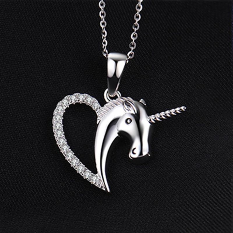 925 Sterling Silver Pendants Necklace Love Heart Unicorn Pendant Fashion Jewelry Wholesale