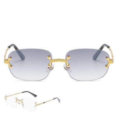 2021 High Quality Square Metal Sunglasses Women Trendy Rimless Sunglasses