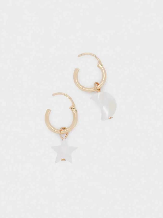 Hot Selling Jewelry Small Shell Pendant Hoop Earrings with Moon and Star