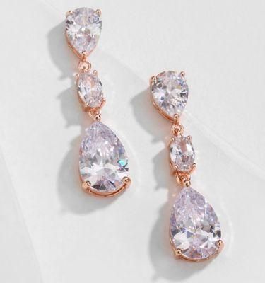 Wedding Elegant Pear CZ Earring Jewelry, Bridal Elegant CZ Earring, Rose Gold Earring