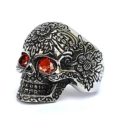 Jewelry Casting Men′s Stainless Steel Skull Biker Rings with Red Eyes