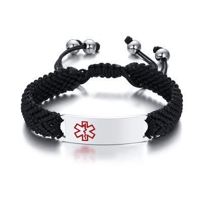 Stainless Steel Curved Medical Logo Woven Bracelet Black Men&prime;s Bracelet DIY Lettering