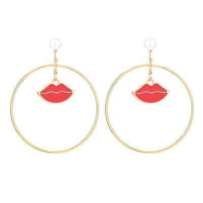 Wholesale Alloy Jewelry Fashion Simple Alloy Big Circle Red Lips Stud Earrings