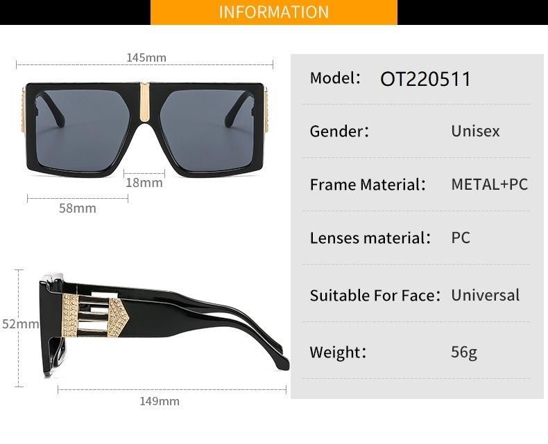 Oversized Frame Men′s Sunglasses Outdoor Personality Diamond Sunglasses Wholesale