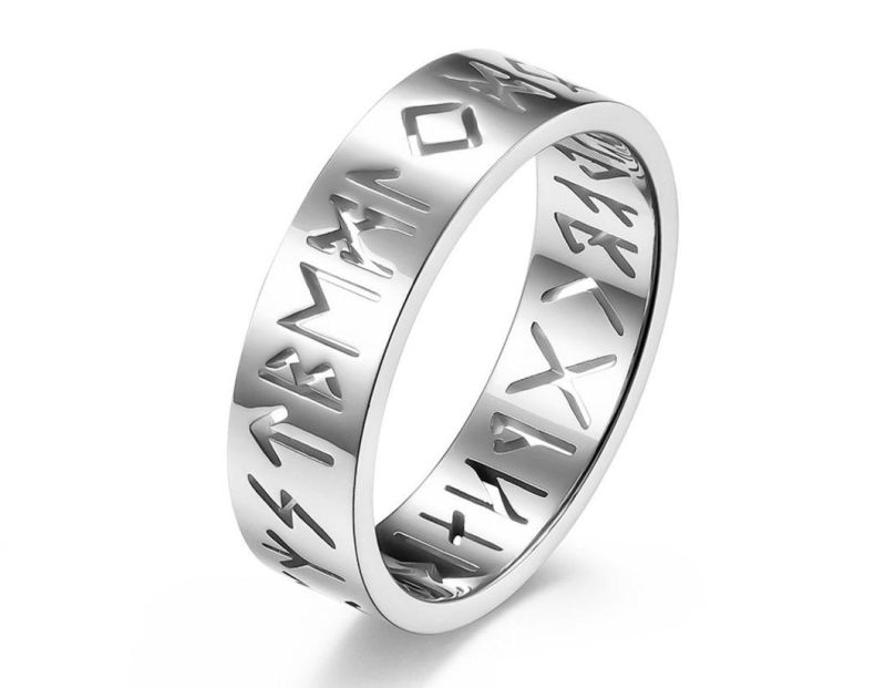 Nordic Viking Text Hollow Titanium Stainless Steel Ring Rune Rune Men and Women Propose Marriage Simple Hand Jewelry SSR2536g