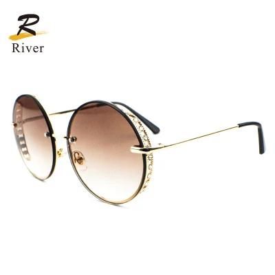 Round Diamond-Encrusted Luxury Wholesale Women Sunglasses