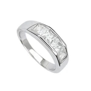 Polished Sterling Silver CZ Engagement Wedding Band Ring