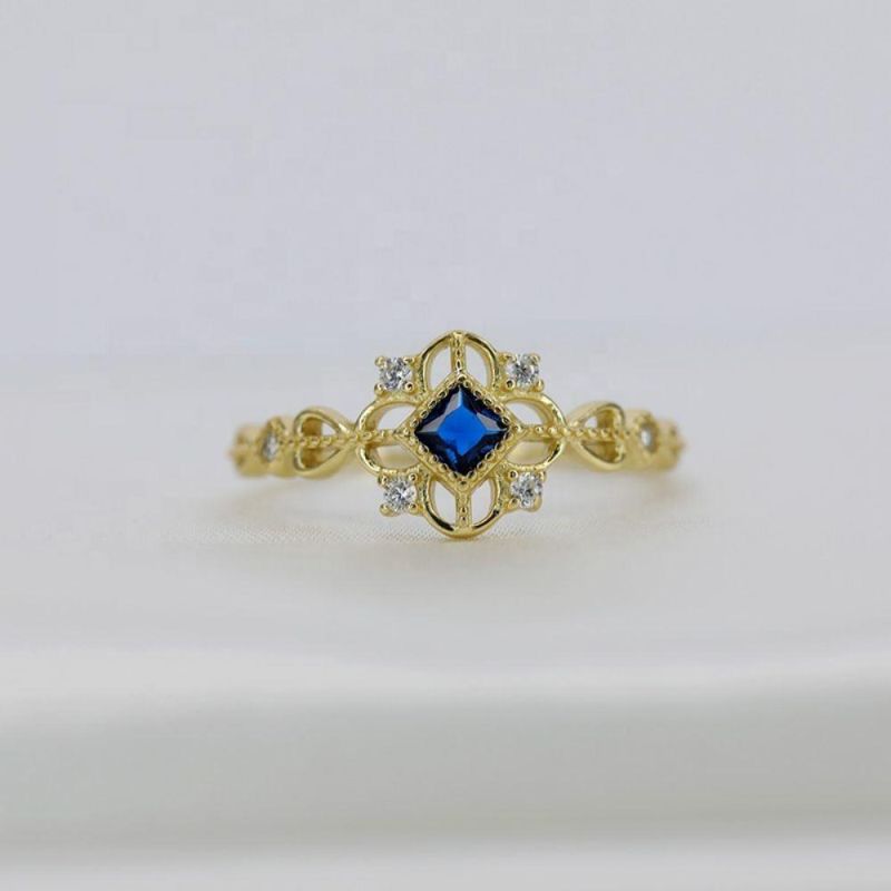 925 Sterling Silver Ring Fashion Blue Zircon Tail Ring Women 14K 18K Gold Plated Wholesles Jewelry