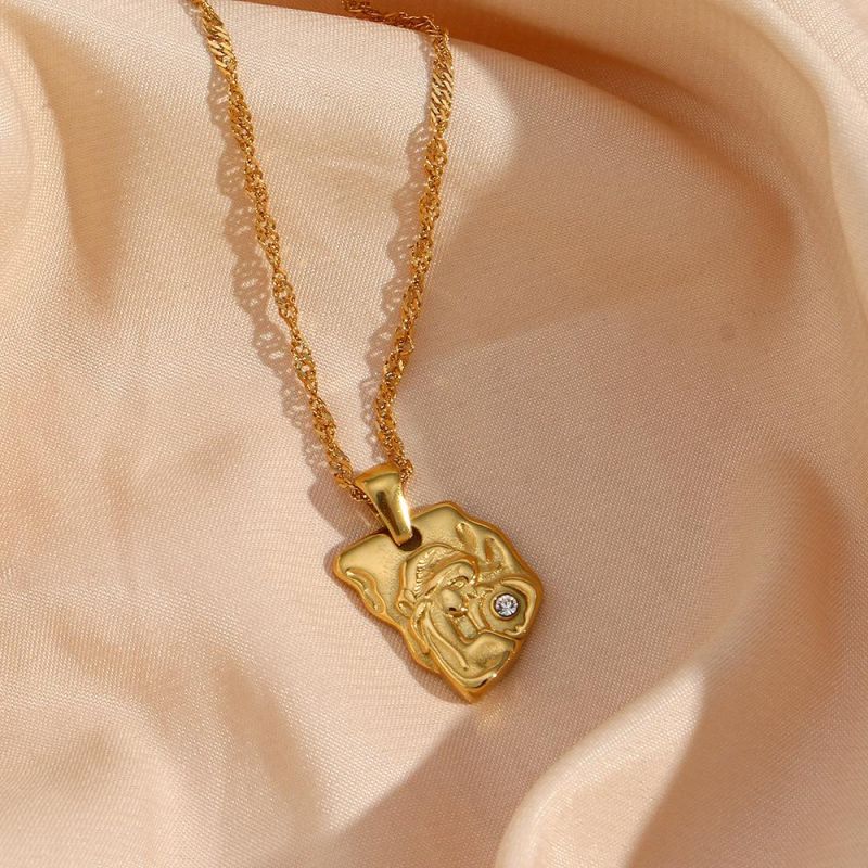 Manufacturer Customized Fashion Jewelry Retro Personalized Fashion Pendant Jewelry Stainless Steel 18K Gold Plated Irregular Portrait Zircon Pendant Necklace