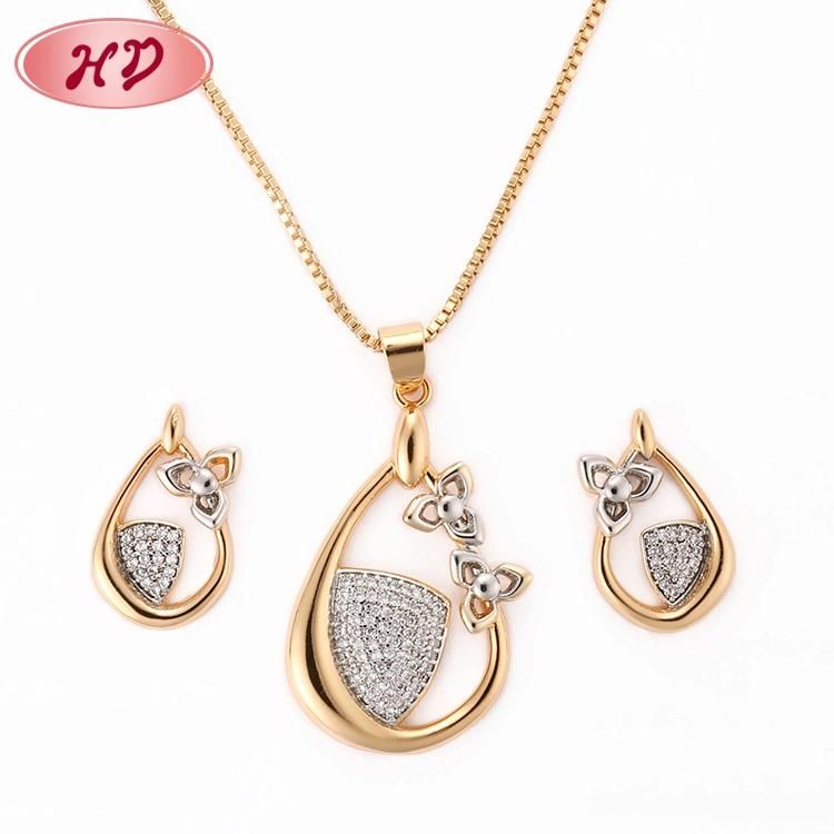 Fashion Accessories 18K Gold Plated Alloy Silver Women CZ Jewelry Sets Chain Pendant Necklace