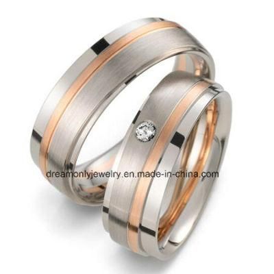OEM Design Rose Gold Plated Couple Wedding Bands Solid Brass Jewellery Shop Window Display