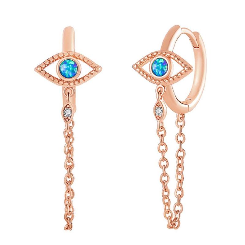 18K Customized Earring Turkey Opal Blue Eyes Dangle Earrings S925 Sterling Silver Devil Eye Hoop Huggie Earrings