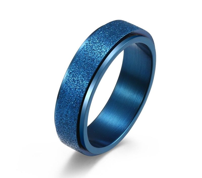Fashion Ring Surgical Steel Frosted Rotatable Ring Spinner Ring Blue Sand Stainless Steel Decompression Ring Jewelry Factory Wholesale Ring SSR2116bl